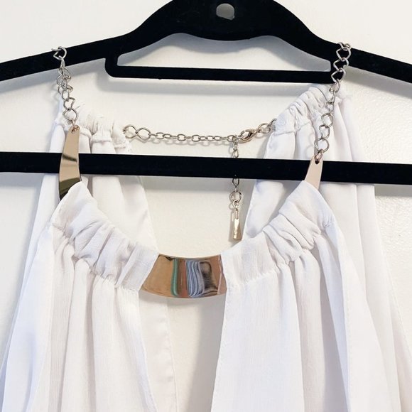 White Keyhole Halter Blouse with Gold Chain Neck - Picture 2 of 2